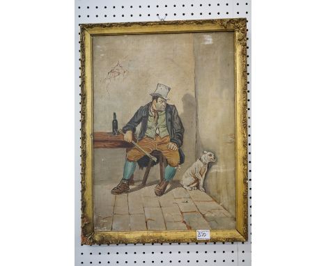 19th century oil on canvas, portrait of Dickens character Bill Sikes, printed text on reverse 