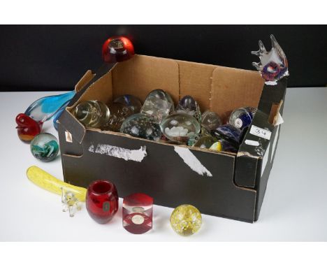 Collection of approximately Thirty Eight Glass Paperweights including Murano, Mdina, Millefiori, Avondale, Scottish, Animals,