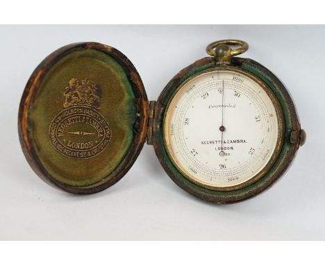 An antique pocket barometer by Negretti &amp; Zambra of London complete with original case. 