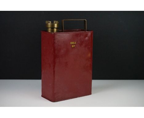 Vintage Shell BP metal oil can with brass Shell screw cap, 25cm high 
