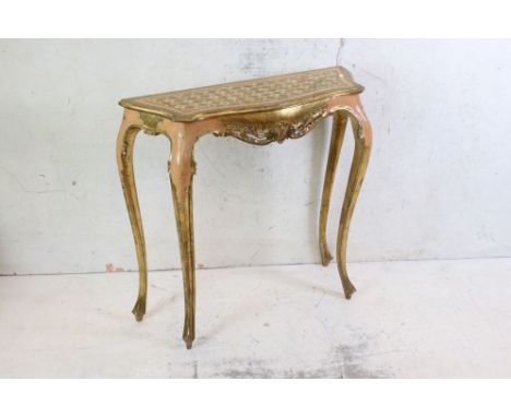 Italianate Giltwood and Pink Painted Console Table of serpentine outline raised on cabriole legs, 90cm wide x 30cm deep x 80c