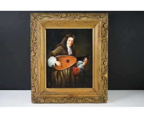 Oil on panel, a portrait of French composer Charles Mouton (1626-1710) 