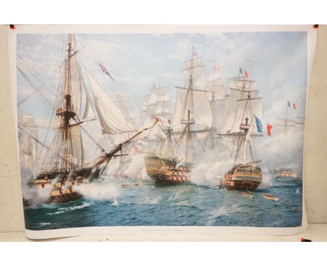 Steven Dews (British b. 1949) Gouttelette Limited Edition Print titled ' Temeraire opens fire, Battle of Trafalgar 21st Octob