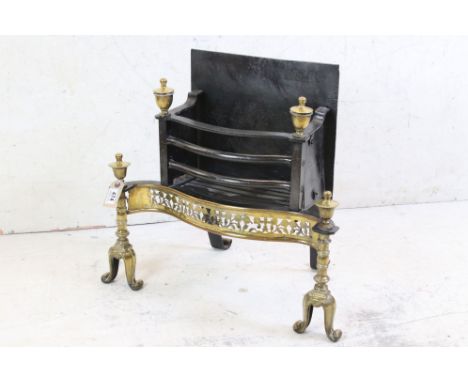 Cast Iron and Brass Serpentine-front Fire Grate in the George III manner, 62cm wide x 33cm deep x 54cm high 