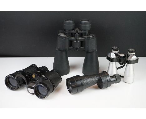 Set of Zenith 10 x 50 Binoculars, Set of Rocktrail 10-30x60 Zoom Binoculars, Set of Greenkat 10 x 40 Binoculars and a Monocul