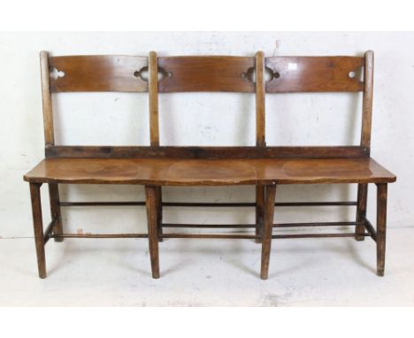 Late 19th / Early 20th century Elm Seated Three Seater Pew Bench in the Gothic manner, 153cm long x 53cm deep x 90cm high 