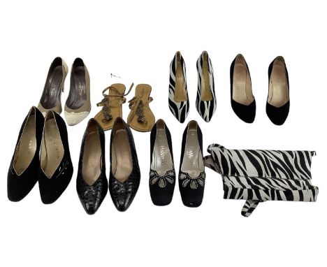 Five pairs of lady's high heeled shoes including Charles Jourdan, Bruno Magli etc, also a pair of Charles Jourdan zebra print