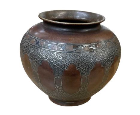 ALFRED SALZMANN; a bronze vase decorated with bands of scrolling foliage, stamped to the base 'Alfred Salzmann Jerusalem, Mad