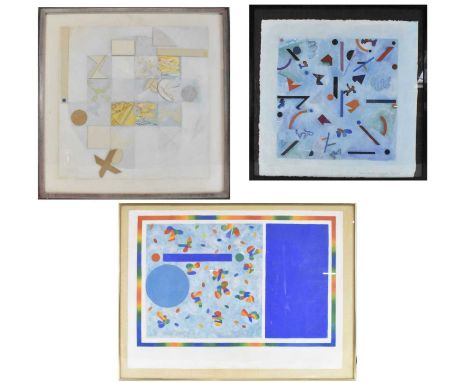 † PAMELA IZZARD; mixed media, 'The Real, The Painted', abstract, signed in pencil and dated 1983, 68 x 68cm, framed and glaze