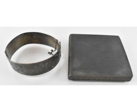 DYAS BEVERLEY HAMPTON; a George VI hallmarked silver square compact, with engine turned decoration, London 1946, 7 x 7cm, and
