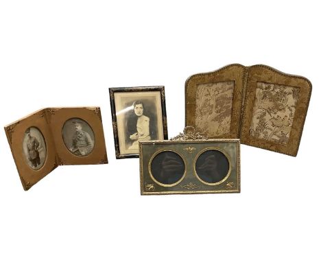 A Chinoiserie laquered photograph frame, 23 x 18cm, a 19th century French gilt metal two section picture frame, 19 x 28cm, fu