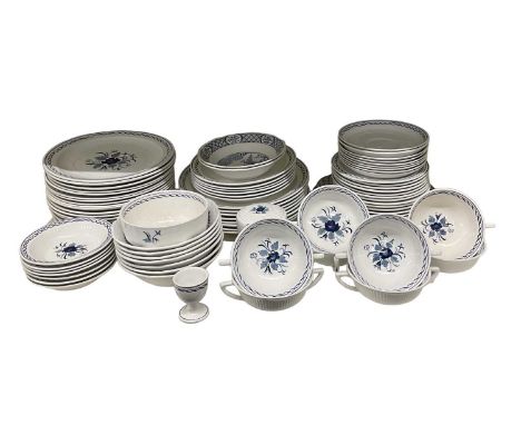 A large quantity of blue and white floral decorated Adams Baltic 'Real English' Ironstone dinnerware comprising dinner plates