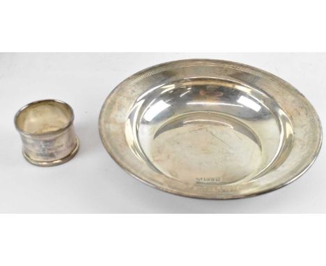 S BLANCKENSEE &amp; SON LTD; a cased George VI hallmarked silver bowl with matching napkin ring, the bowl inscribed 'Michael 