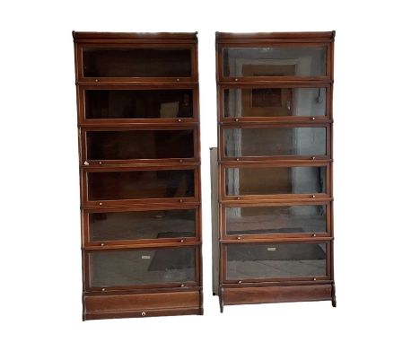 GLOBE-WERNICKE CO LTD; a pair of 19th century mahogany six section stacking bookcases, stamped to the bottom section 'The Glo