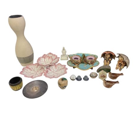 A quantity of sundry ceramics including a Keramica vase, height 43cm, a large Portuguese pink and white floral centrepiece pr