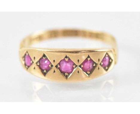 A 15ct yellow gold ruby set ring, size M, approx 1.9g.