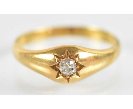 An 18ct yellow gold diamond set signet ring, diamond approx 0.1ct, size N, approx 2.9g.