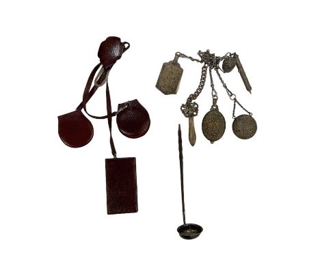 TAYLOR &amp; PERRY; a George IV hallmarked silver wine ladle, Birmingham 1829, length 17.5cm, a pinchbeck chatelaine and a re
