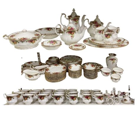 ROYAL ALBERT; approximately one hundred pieces of 'Old Country Roses' pattern dinnerware including two teapots, coffee pot, v