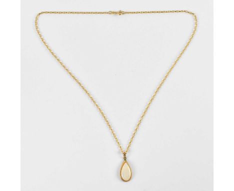 A 9ct yellow gold opal teardrop pendant, suspended on a 9ct yellow gold necklace, length approx 44cm, combined approx 4.9g.