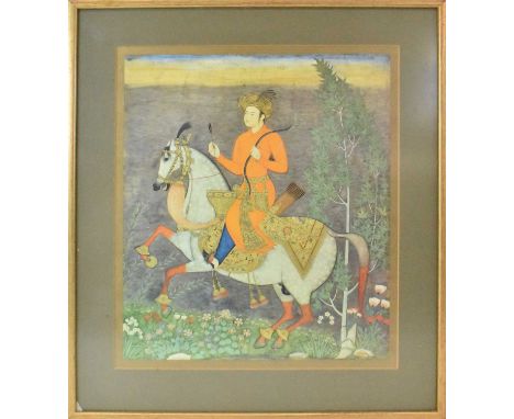 A Persian print of figure on horseback, 37.5 x 32cm, framed and glazed.