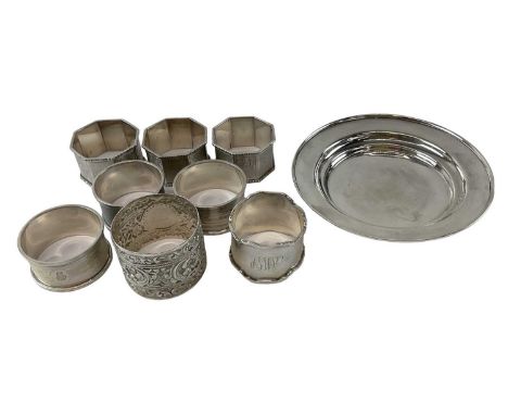 WILLIAM HUTTON &amp; SONS LTD; an Edward VII hallmarked silver dish, Birmingham 1902, diameter 13cm, a set of three Victorian