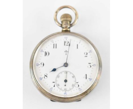 DENNISON WATCH CASE CO; an Edward VII hallmarked silver cased open face pocket watch with white enamel dial, Birmingham 1908,