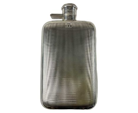A George VI hallmarked silver flask with engine turned decoration, Birmingham 1939, height 17.5cm, width 9.5cm, approx 9.8ozt