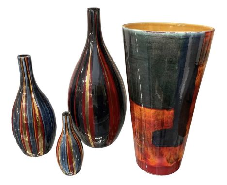 ANDREW TANNER FOR POOLE POTTERY; a graduated set of three art pottery vases, height of tallest 38cm, and a Poole Pottery vase