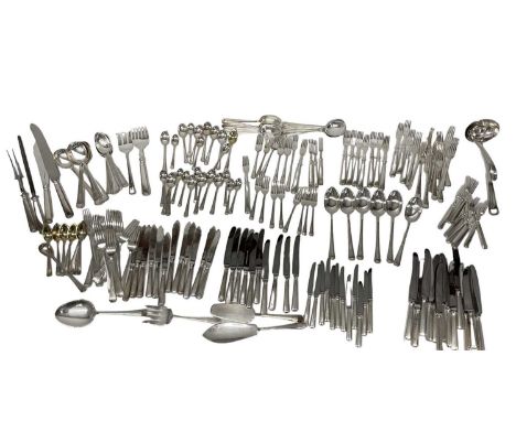 A twelve setting canteen of silver plated cutlery comprising forks, dessert forks, cake forks, knives, fish knives, dessert k