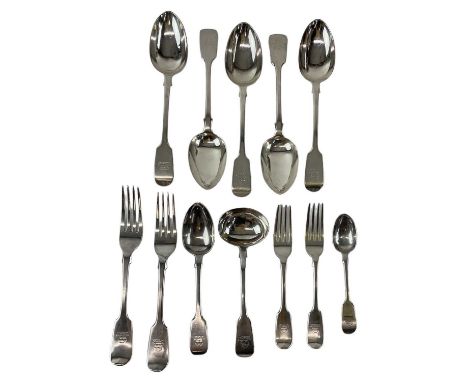 CHARLES BOYTON II; a set of five Victorian hallmarked silver tablespoons, a matching hallmarked silver spoon, a matching hall