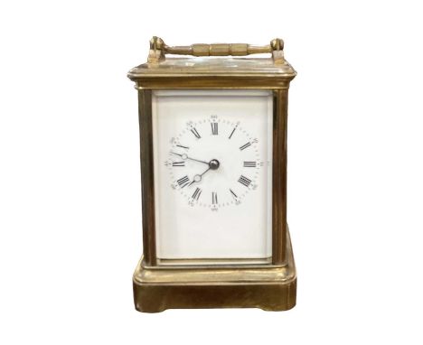 A late 19th/early 20th century French brass carriage clock, height 12.5cm.