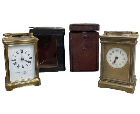GOLDSMITHS &amp; SILVERSMITHS CO; an early 20th century brass carriage clock, height 11.5cm, and another similar, height 12cm