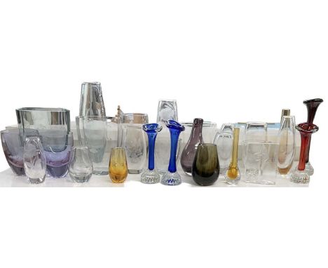 A collection of approximately twenty-five pieces of art glass, including Swedish examples.