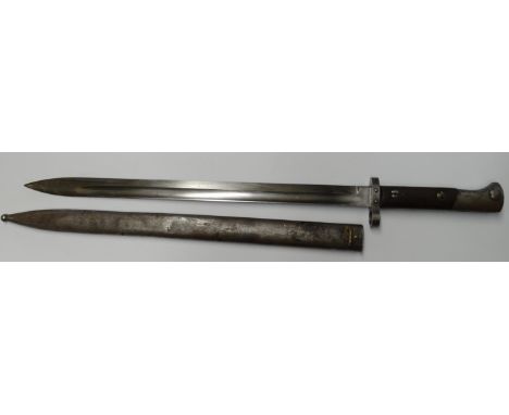 BAYONET IN SCABBARD - CROWN MARK &amp; FOREIGN SCRIPT TO END 16' BLADE