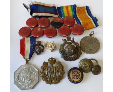 CBC 1914 BUTTON HOLE BADGES, MEDALLION, MARINES BUTTONS & OTHER BADGES & RIBBONS 