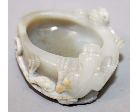 A CHINESE JADE-LIKE BRUSHWASHER, the sides decorated in high relief with two chilong, 3.25in wide x 2.5in x 1.5in high; toget