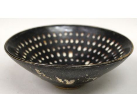 ANOTHER CHINESE JIZHOU CERAMIC FLARING CONICAL BOWL, with regular and irregular splashed designs, 6.25in diameter & 2.2in hig