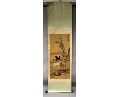 ANOTHER 20TH CENTURY CHINESE HANGING SCROLL PAINTING ON PAPER, well painted with calligraphy and artist's seal, and with a gr