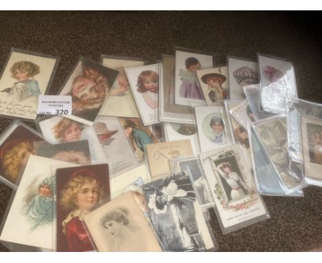 Postcards : Art Drawn ladies, girls, vintage glamour etc - nice lot &amp; in good cond (60)