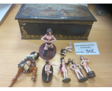 Collectables : Lead vintage figurines - risque! in old Mcvities tin