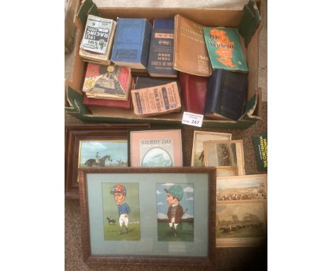 Horse Racing : super box of form books, print of lottery, Derby 1970 framed vintage Xmas cards - nice lot