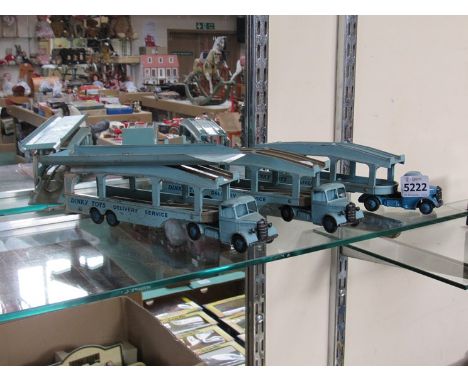 Three unboxed and played with Dinky Toys Bedford car transporters 