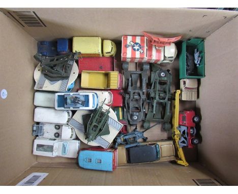 A quantity of post war Corgi die cast toys including Decca Airfield Radar, Commer bus, Smiths Karrier van etc