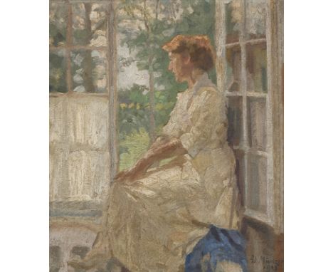 ADOLF MÜNZER Pleß/Oberschlesien 1870 - 1953 Landsberg am Lech: Frau am Fenster. Oel auf Leinwand 1913. Signiert und datiert. 