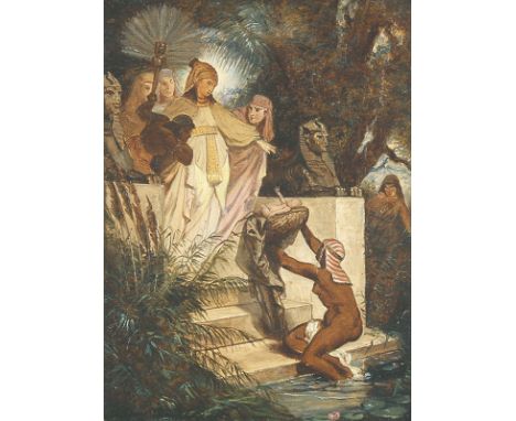 DEUTSCHER KÜNSTLER: Auffindung Moses. Oel auf Leinwand in Anlehnung an das Motiv der gleichnamigen Graphik von Ferdinand Kell