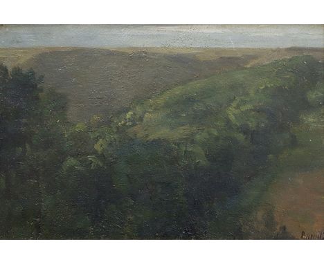 PETER BURNITZ Frankfurt/M. 1824 - 1886 Kronberg/Taunus: „Frankreich“. Bewaldete Hügellandschaft. Oel auf Pappe. Signiert. Ver