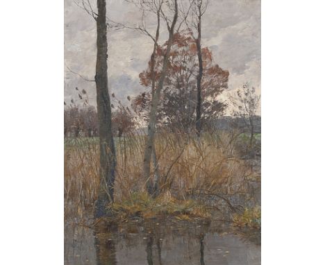 WILHELM NAGEL Mannheim 1866 - 1945 Baden-Baden: Abend im Ried. Oel auf Leinwand. Signiert. 80 x 60 cm. Mit kleinen Krakelüren