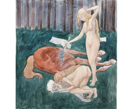 FRITZ KLIMSCH Frankfurt/M. 1870 - 1960 Freiburg/Brsg.: Tod des Zentauren. Aquarell 1918. Rechts unterhalb der Darstellung dat