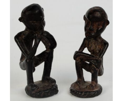 Two Fang bronze squatting figures, Cameroon, possibly goldweights, height 8.5cm and 8cm.